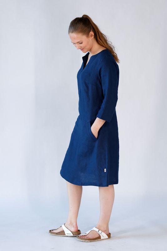 Hera navy linne klänning