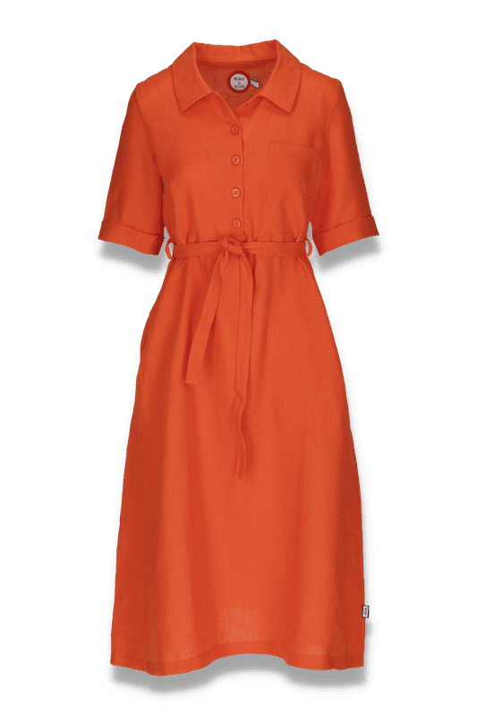 Pernilla orange linneklänning