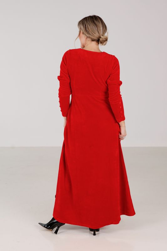 Inga röd lång velurklänning