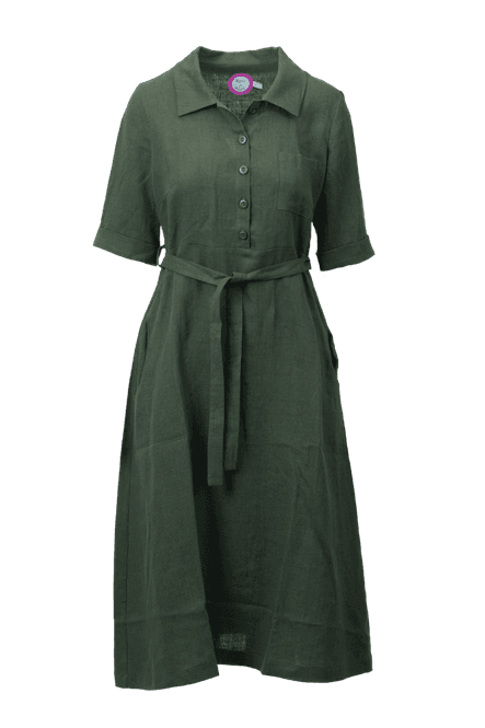 Huvudbild Pernilla  linneklänning i kombogrön