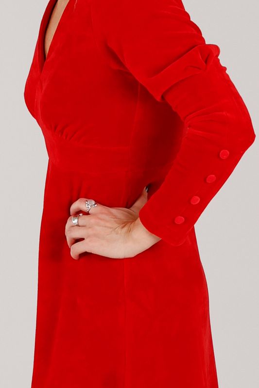 Inga röd lång velurklänning