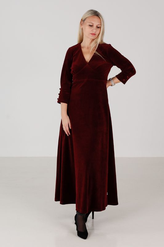 Inga burgundy lång velurklänning