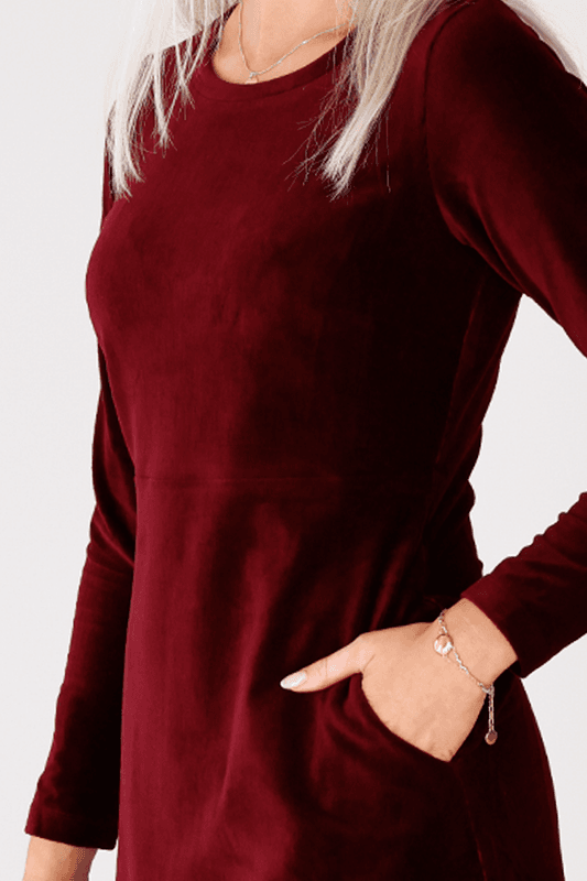 Anja basklänning i vinröd babycord
