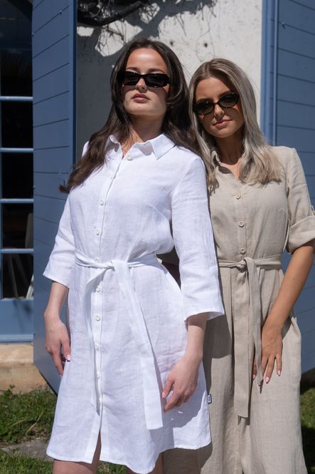 Huvudbild Astrid vit kort skjortklänning i linne