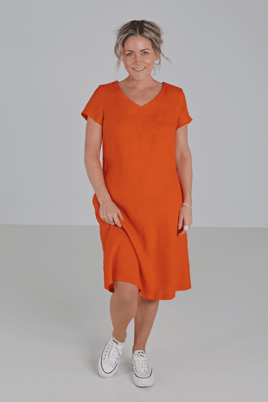Hannalena orange linne klänning