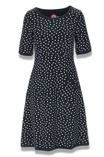 Huvudbild Kira marineblå klänning med små hjärtan
