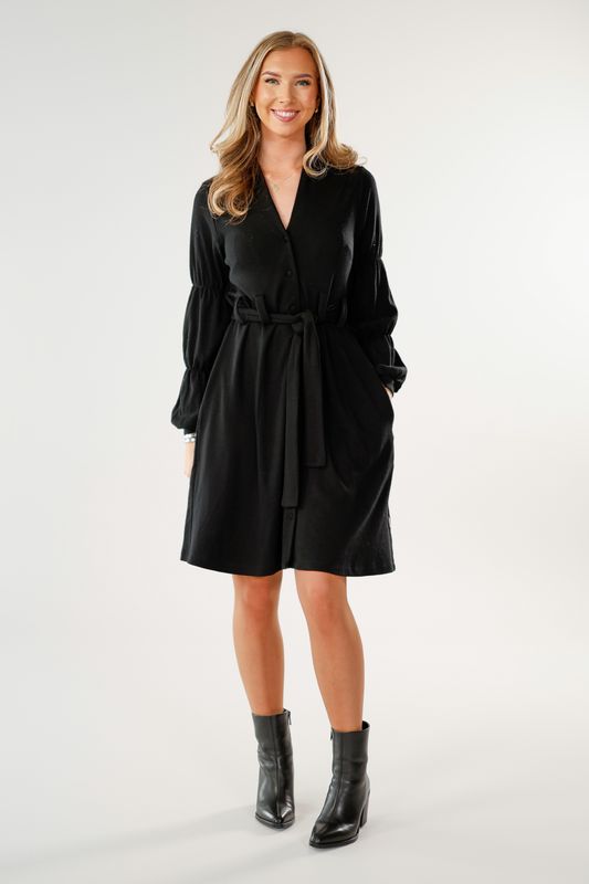 Benedikte svart merinoull klänning