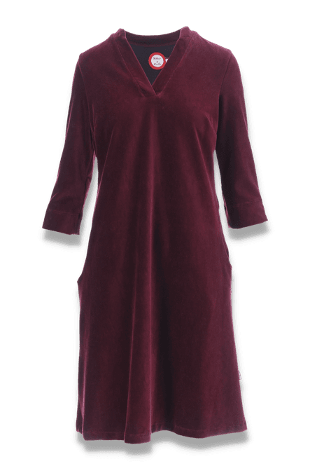Huvudbild Saga vinröd velourklänning med fickor