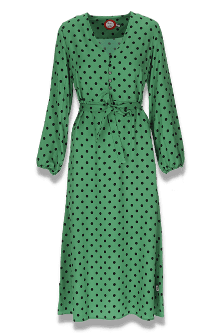 Huvudbild Mette grön polkadot klänning