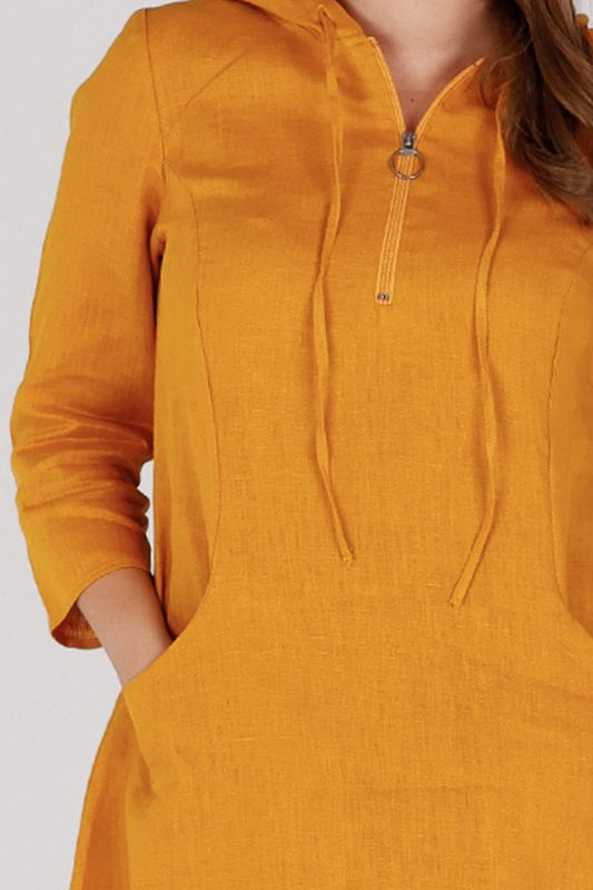 Berta oker gul sporty linneklänning